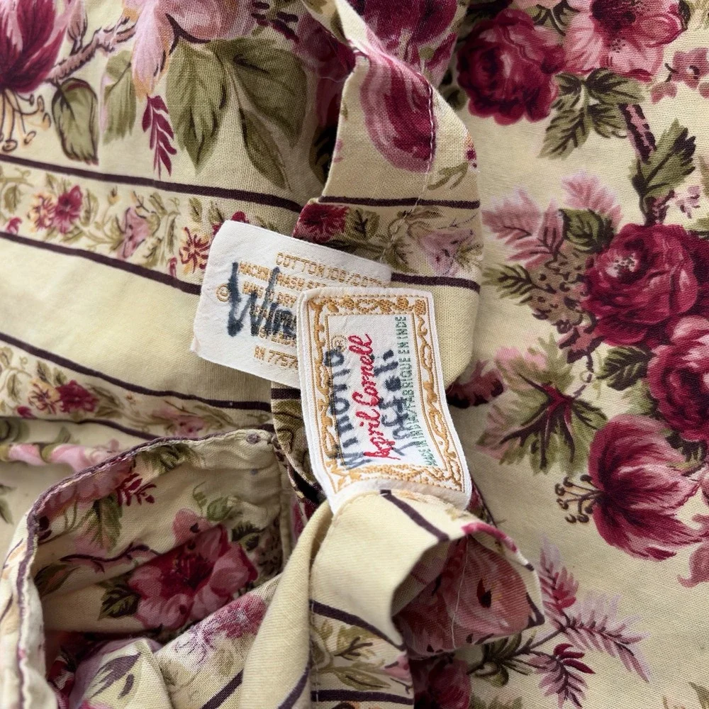 Vtg April Cornell Full - Queen 100% Cotton Duvet Cover Roses Red Pink Cottage